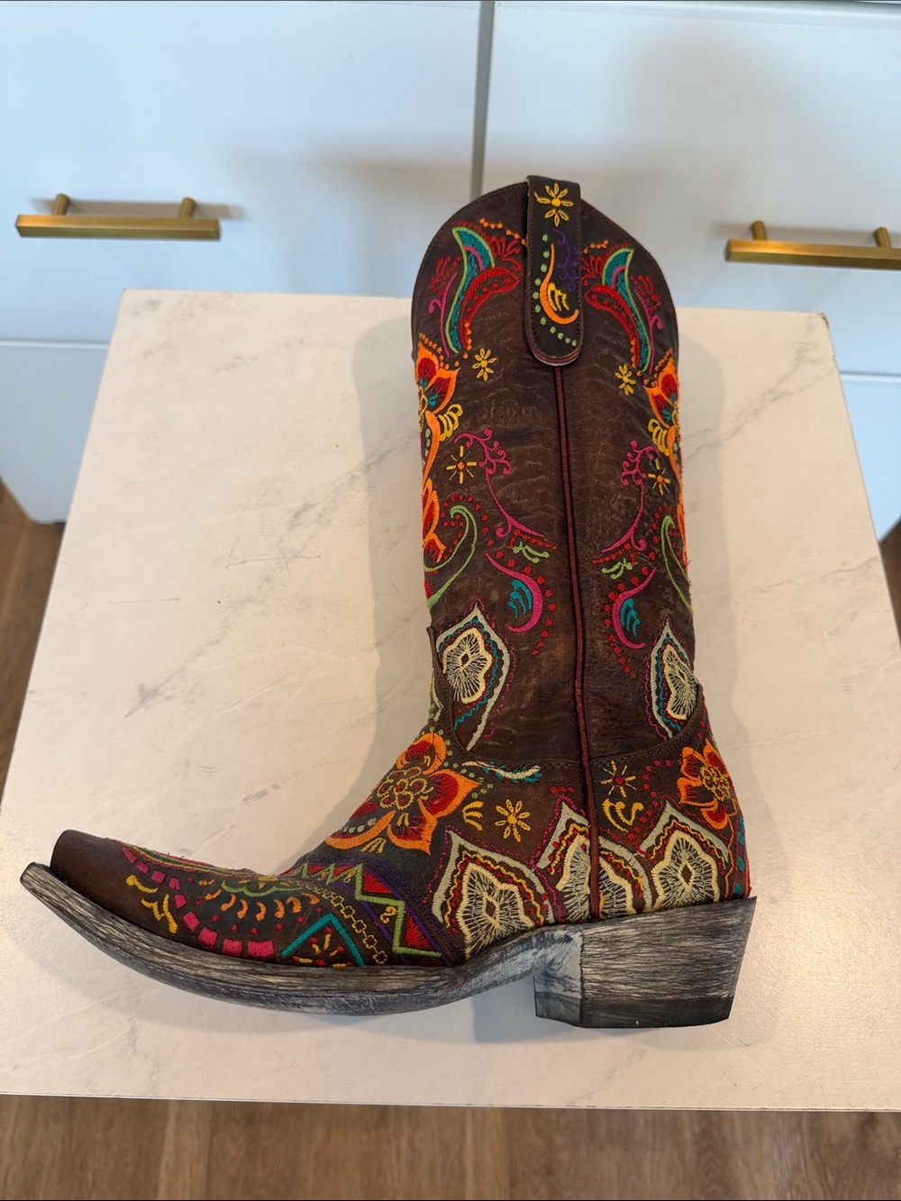 Old Gringo Brown Leather Western Boots with Multicolor Floral Embroidery - Picture 8 of 13